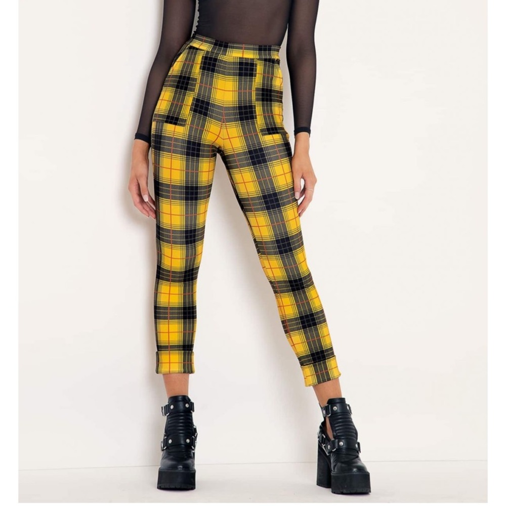 Blackmilk yellow tartan cuffed pants